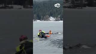 Incredibly Lucky Man Falls Through Ice in Front of Water Rescuers at Training Exercise
