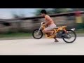 Shirtless drag racer with awesome skills and powerful scooter 