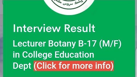 SPSC Announced Interview Results of Lecturer Botany B-17 (M/F) #spsc #lecture #english