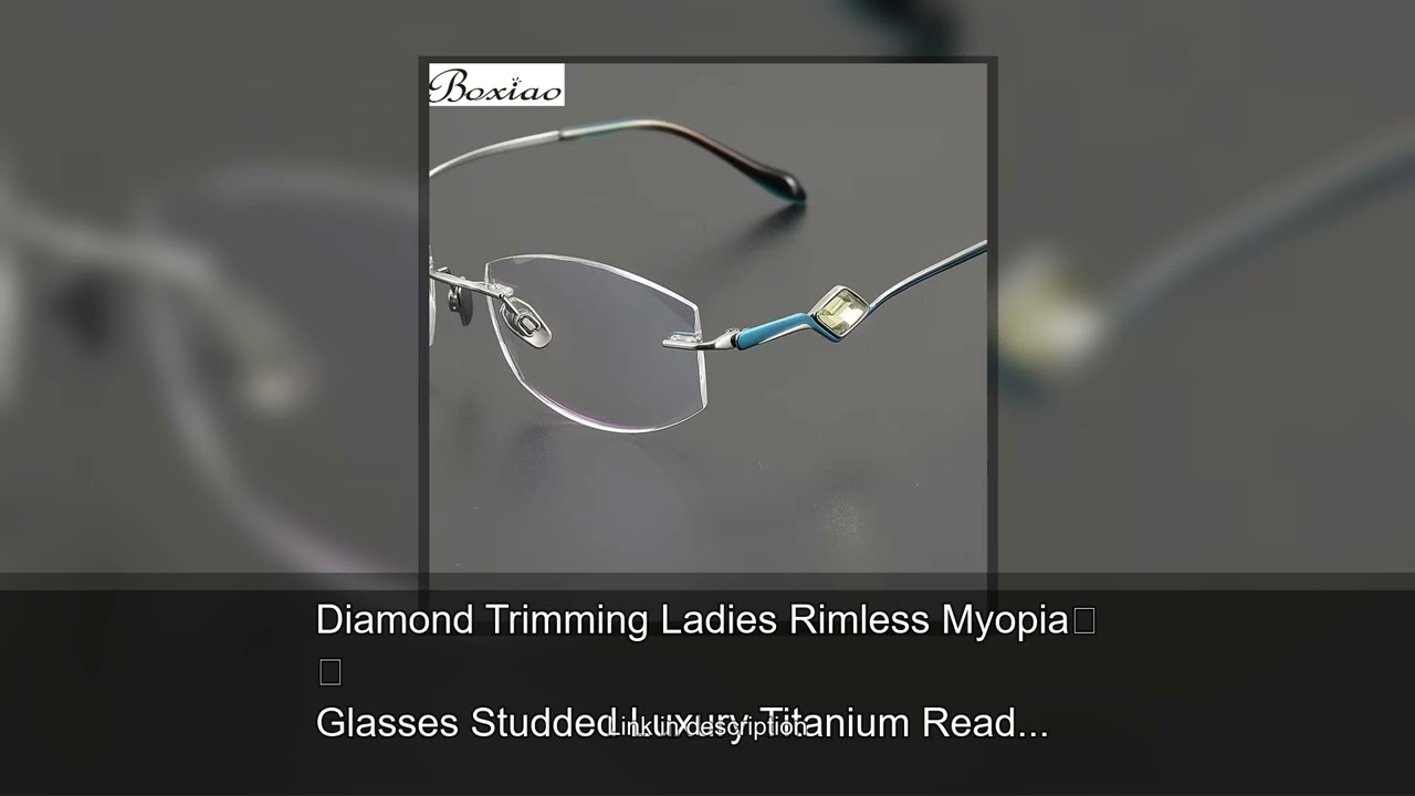 Diamond Trimming Ladies Rimless Myopia Glasses Studded Luxury Titanium Reading Glasses Blue Lig