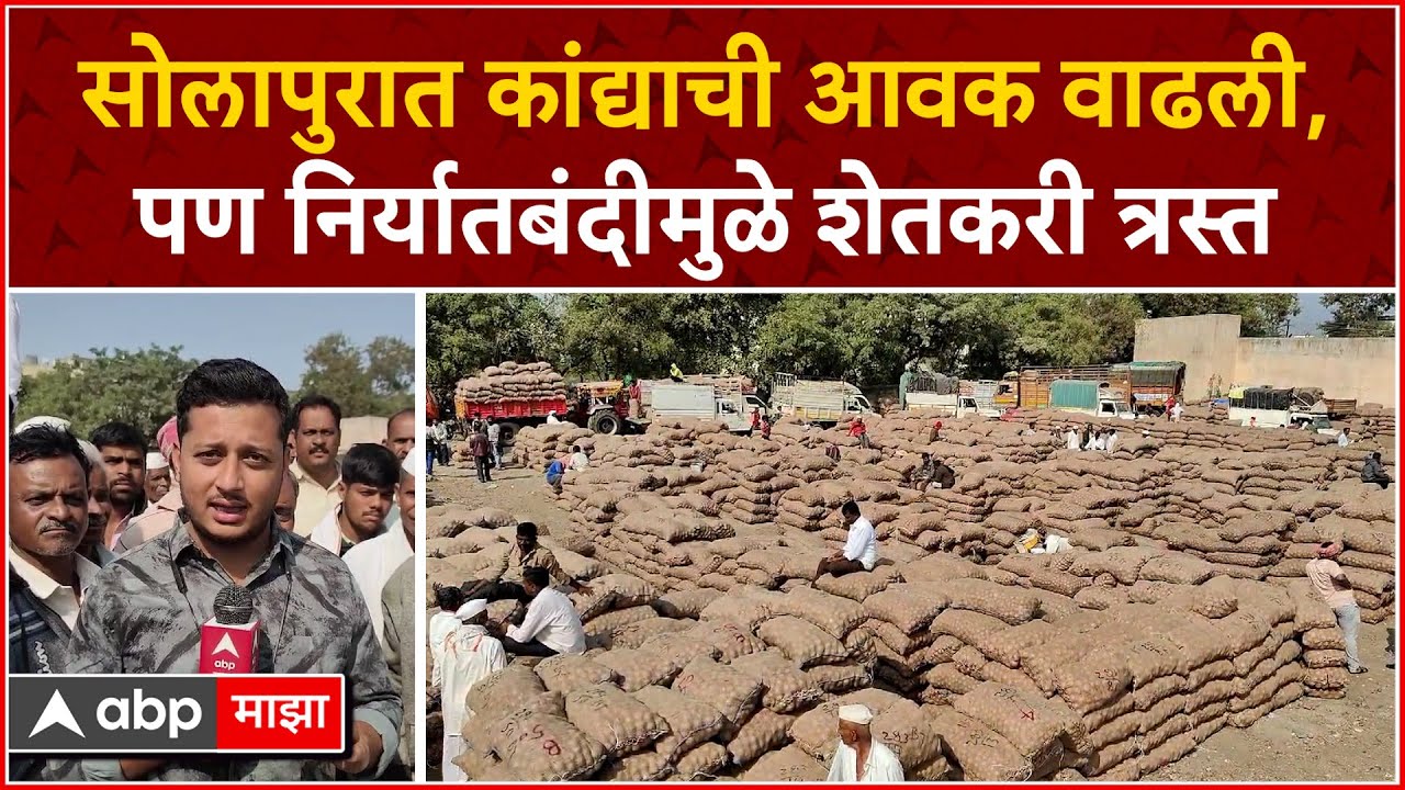 Solapur Market सोलापुरात कांद्याची आवक वाढली, पण निर्यातबंदीमुळे