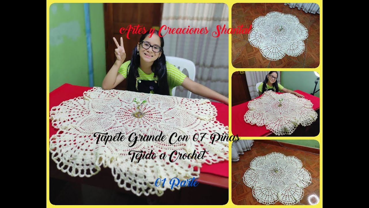 Bellísimo Tapete Grande Con 07 Piñas a Crochet - 1era. Parte.