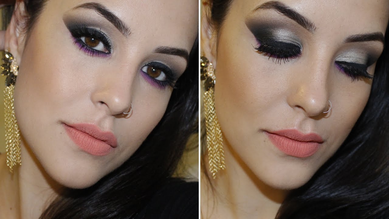 Maquiagem prata com toque de cor