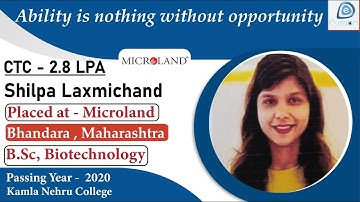 Congrats, Shilpa | Selected in "MICROLAND" | 2.8 LPA | B.Sc., Passing 2020 | Bhandara , Maharashtra