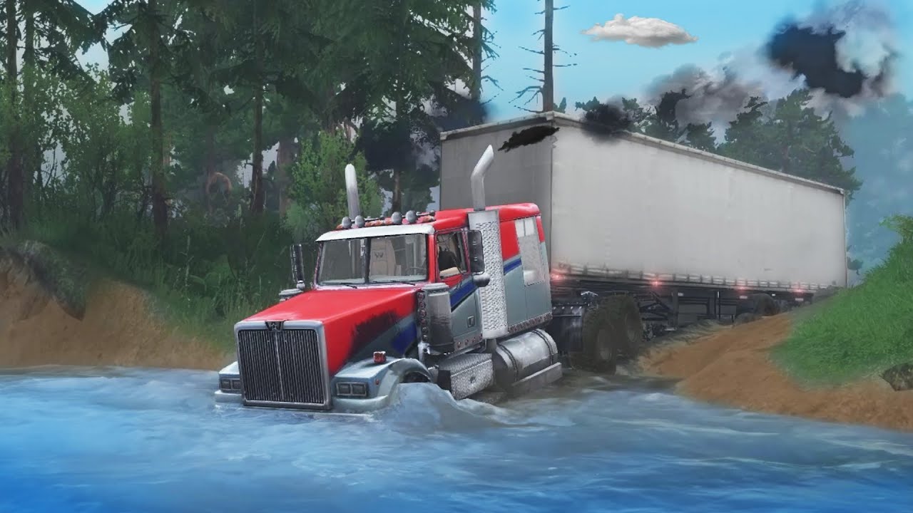 SEMI TRUCK OFFROAD CHALLENGE HAULING TRAILER 18 WHEELER MUDDING