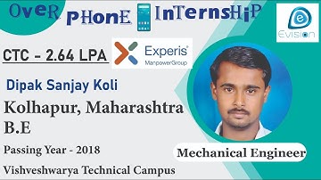 Congrats, Deepak | MECHANICAL ENGINEER | 2.64 LPA |Got Selected as Tech Support Engineer in Experis