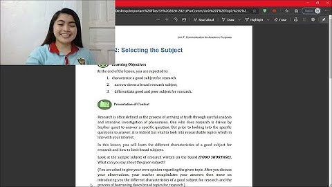 (Purposive Communication) Unit 7: Topic 2  - Selecting the Subject