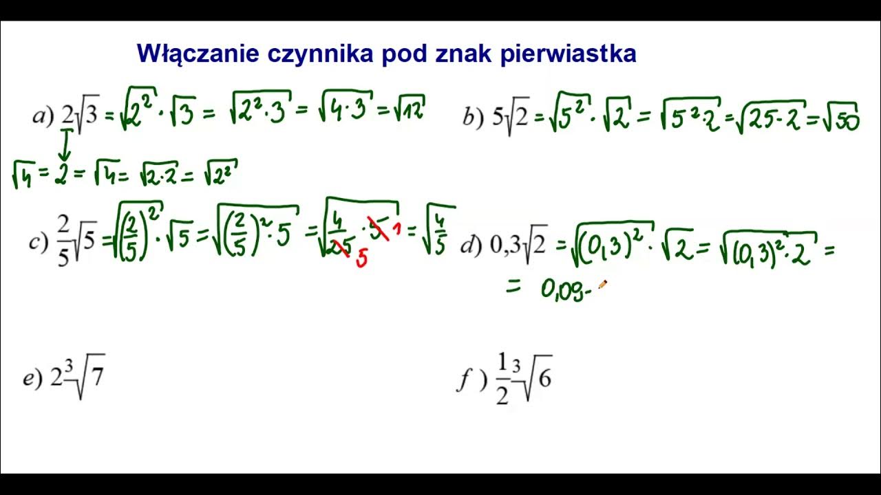 Jak Wyłączyć Czynnik Przed Znak Pierwiastka Włączanie czynnika pod znak pierwiastka łatwy sposób przykłady - YouTube