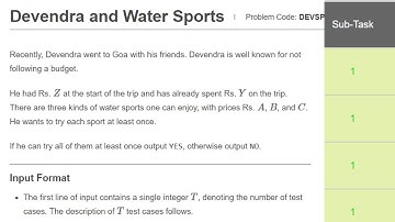 Devendra and Water Sport:  CodeChef Starters 21 Division 3 (Rated): 05/01/2022