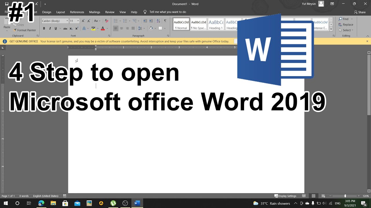 1 4 Step to Open Microsoft office Word 2019 MEYSIN YouTube