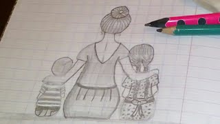 رسم ام تحضن طفليها 