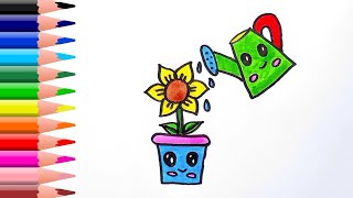 How to draw flower pot easy step by step? how to draw a sunflower? Easy sunflower pot drawing