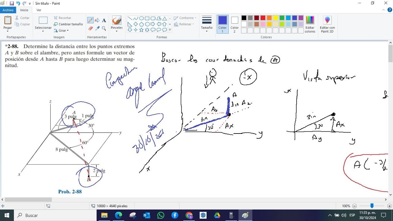 *2-88. Determine la distancia entre los puntos extremos A y B sobre el alambre, pero antes formule