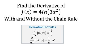 Find the Derivative of f(x)=4ln(3x^2) With and Without the Chain Rule