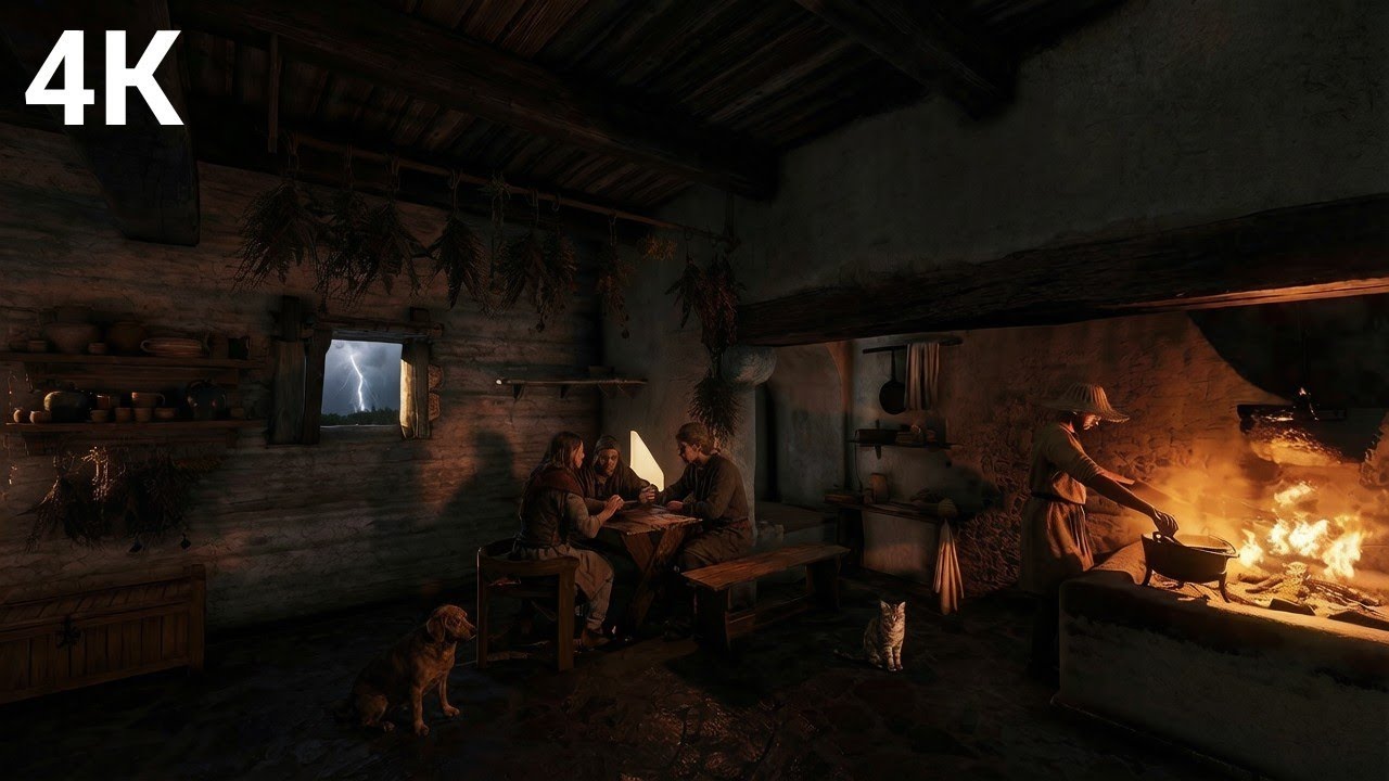 Heavy Rain on Tavern Roof with Rolling Thunder & Fire 🔥🌧️ 10 Hours Insomnia Cure