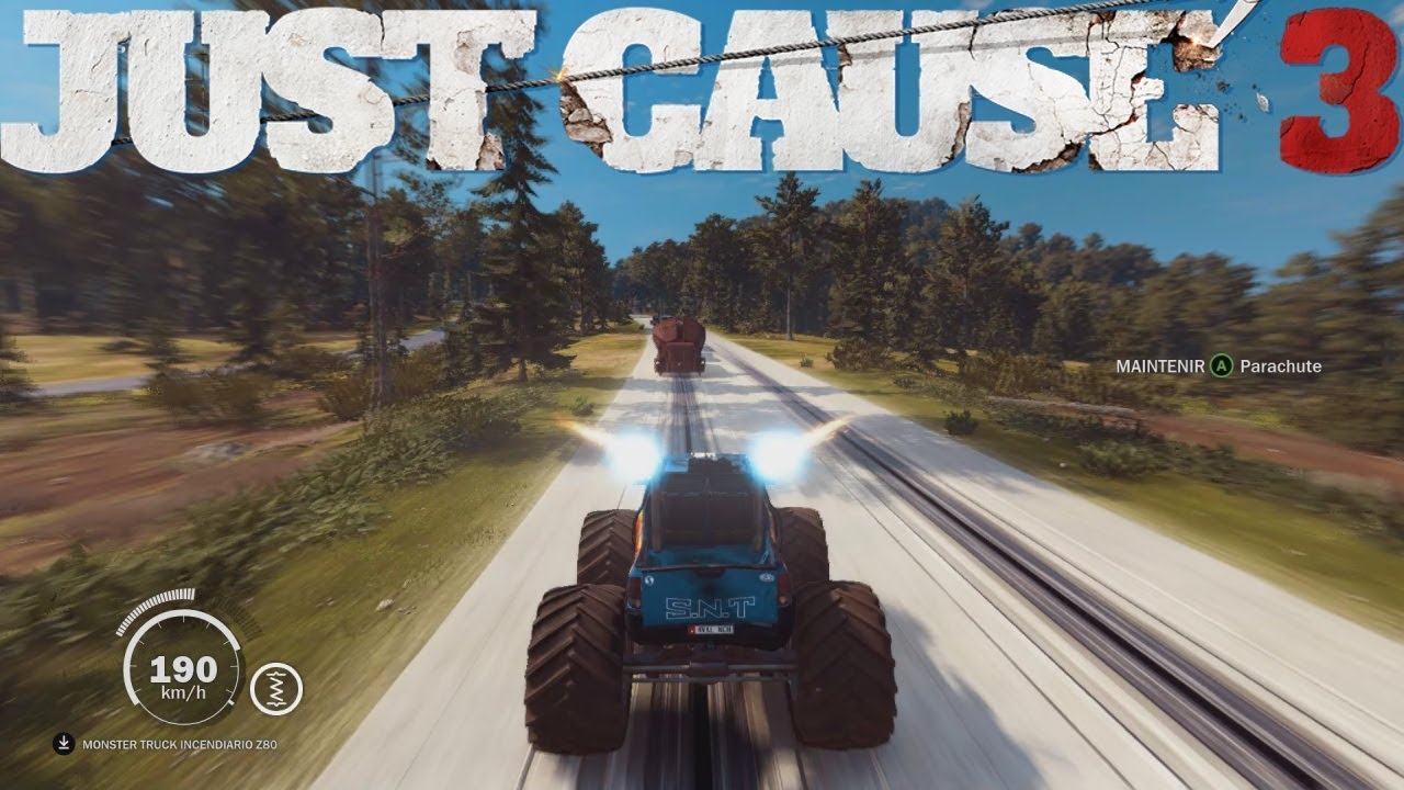 JUST CAUSE 3 MONSTER TRUCK VS TRAIN, STUNT ET BALADE YouTube