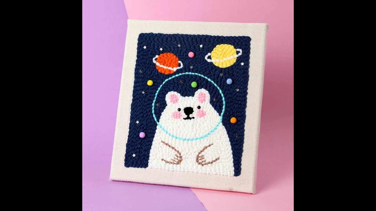 How to DIY Punch Needle Kit Rug Hooking for home Decoration-Polar Bear