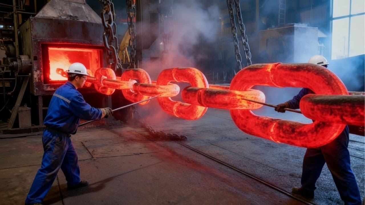 كيف تتم صناعة سلاسل مرساة السفن الأقوى في العالم؟ مشاهد مذهلة!