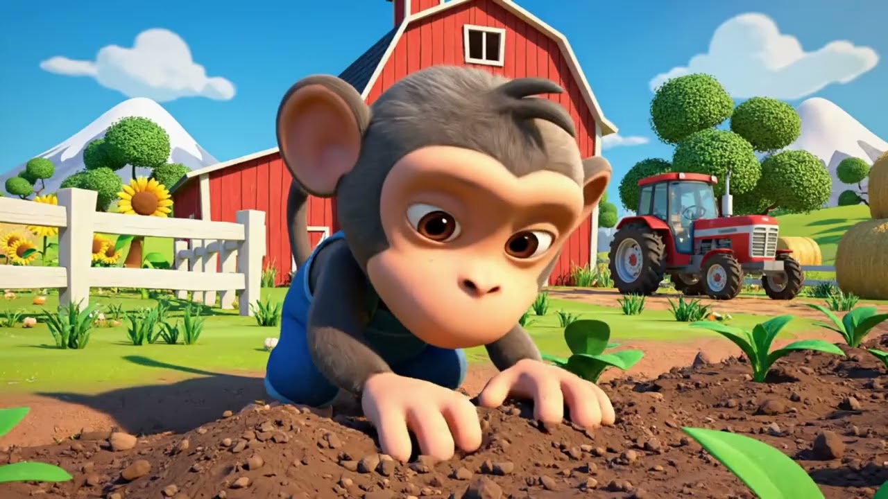 Cute Baby Monkey Farm Adventure: Driving Tractor & Helping Animal Friends! 🐒🚜🌾