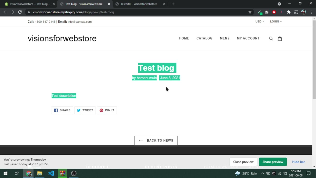 Shopify add blog post