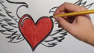 COMO DIBUJAR UN CORAZON: Con alas paso a paso