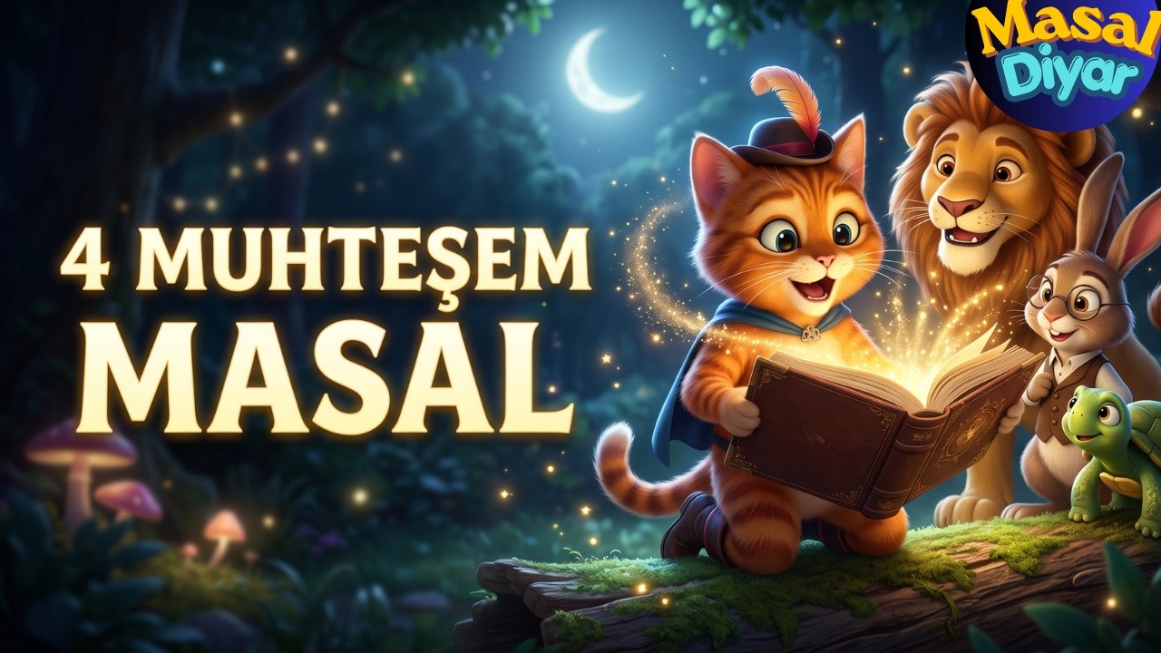 4 Klasik Masal Bir Arada 🌙 | Çizmeli Kedi, Aslan ile Fare, Yalancı Çoban ve Tavşan ile Kaplumbağa