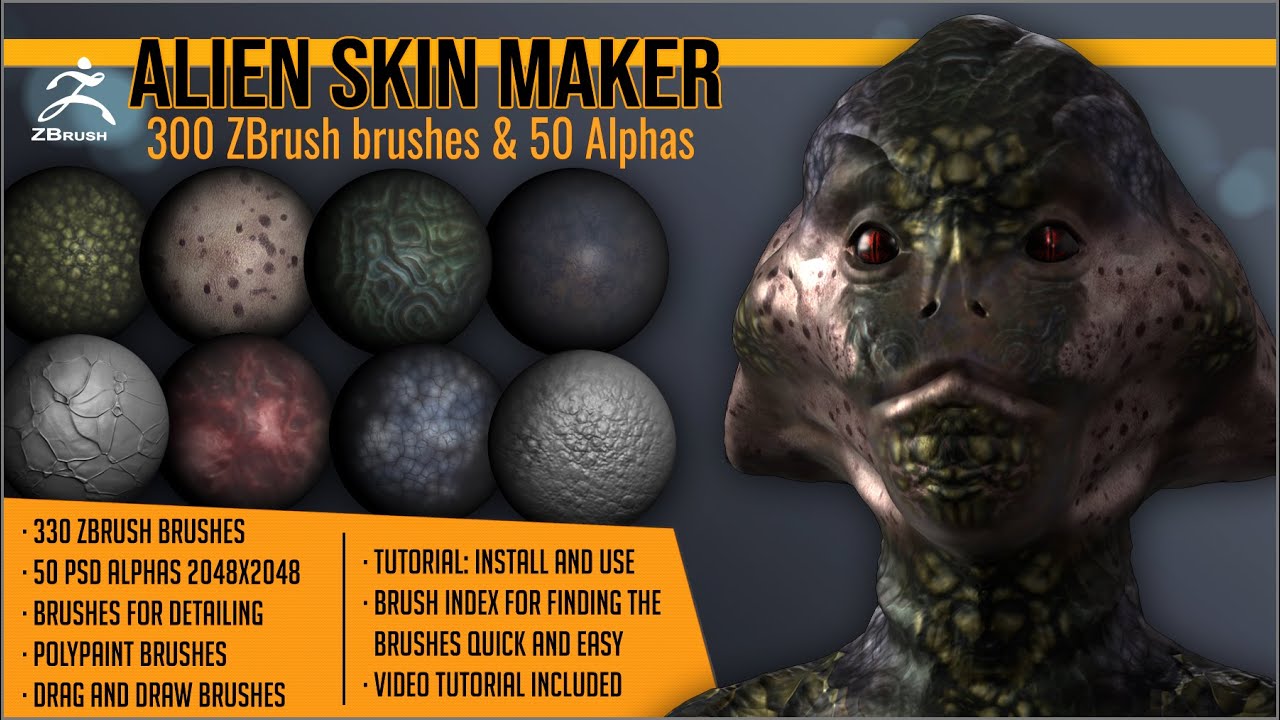 Alien Skin Maker for ZBrush - detail extraterrestrial skin with brushes ...