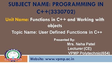 User Defined Functions in C++| 3330702 | PC++| NEHA PATEL