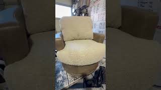 Leather chair reupholstered with shearling cushions ! #upholstey