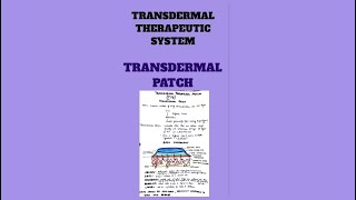 TRANSDERMAL THERAPEUTIC SYSTEM TTS | TRANSDERMAL DRUG DELIVERY SYSTEM TDDS #transdermalpatch #inicet