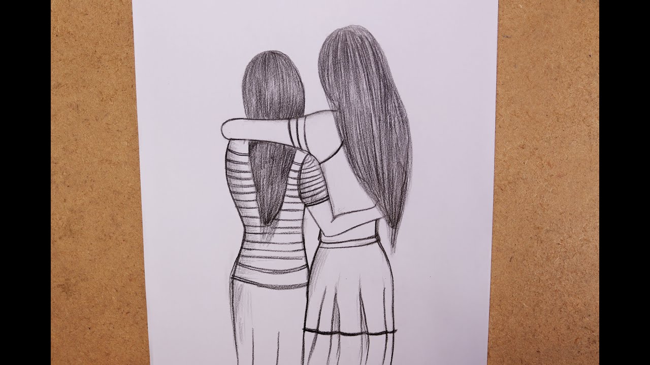 Best friends drawing - Pencil sketch || How to draw Best friends step by step || Art video