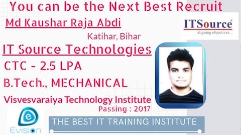 Congrats, Kaushar | Selected in ITSource Technologies | 2.5 LPA  | MECHANICAL ENGINEER | Katihar