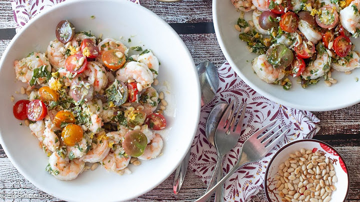 Shrimp with Basil Pesto and Cherry Tomatoes Recipe | EatSimpleFood.com