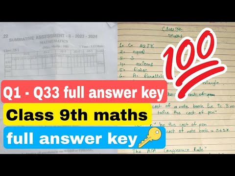 🥳full answer key 💯💯9th class real maths sa2 question paper 2024  ll class 9th maths paper ll