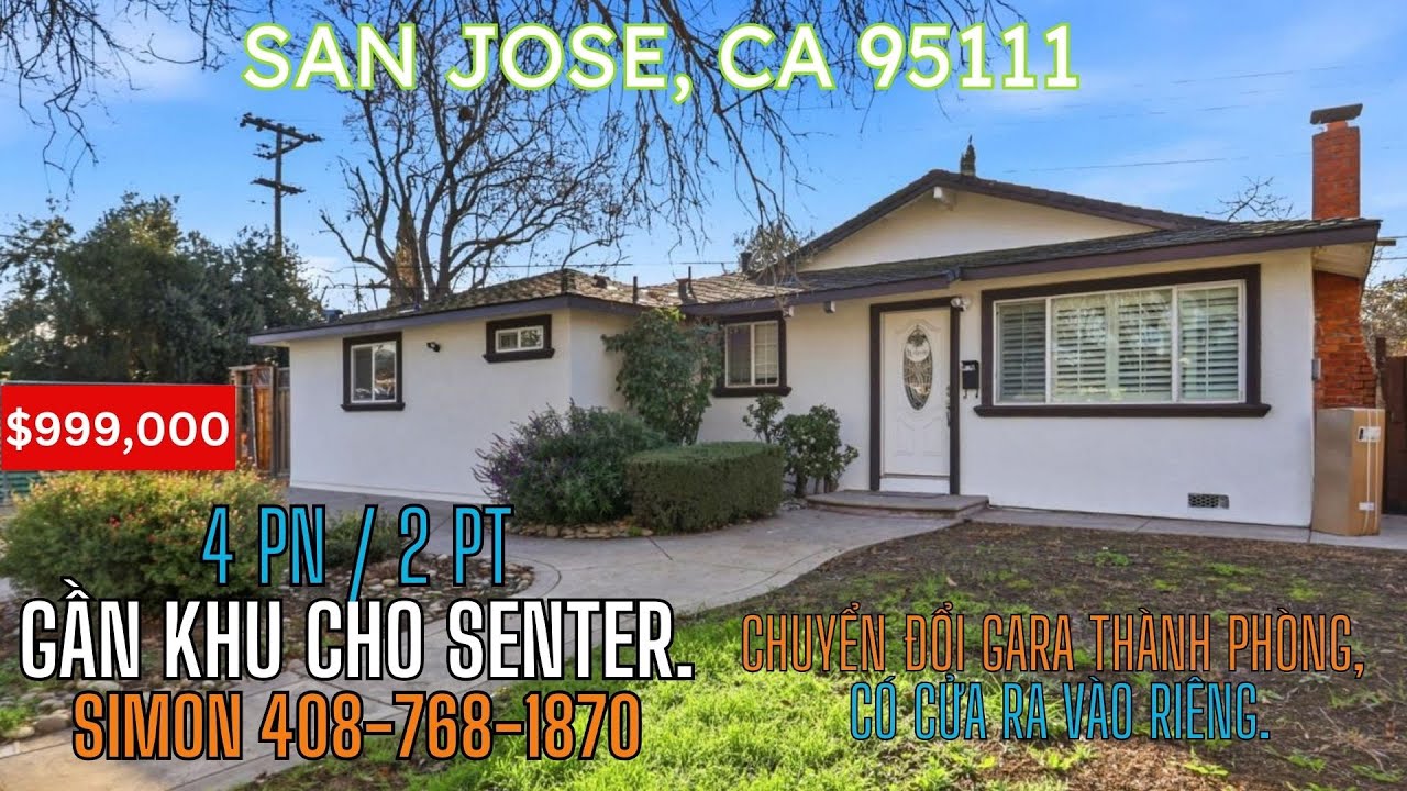 House for sale in San Jose, 4 Baths 2 Baths. Offer Price $999,999.  Please call Simon for more infor
