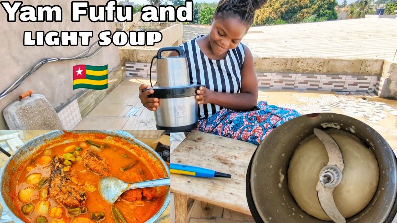 Cooking delicious yam fufu with the king kitchen style expert machine with fish light soup.