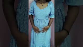 Elegant Sky Blue Gingham Puff Sleeve Maxi Dress for Women