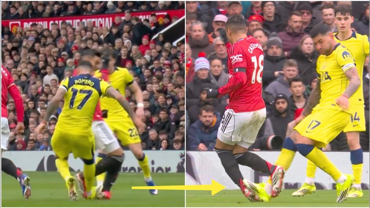 🟥 Cristian Romero SENT OFF with RED CARD for HORROR TACKLE on casemiro against man united 