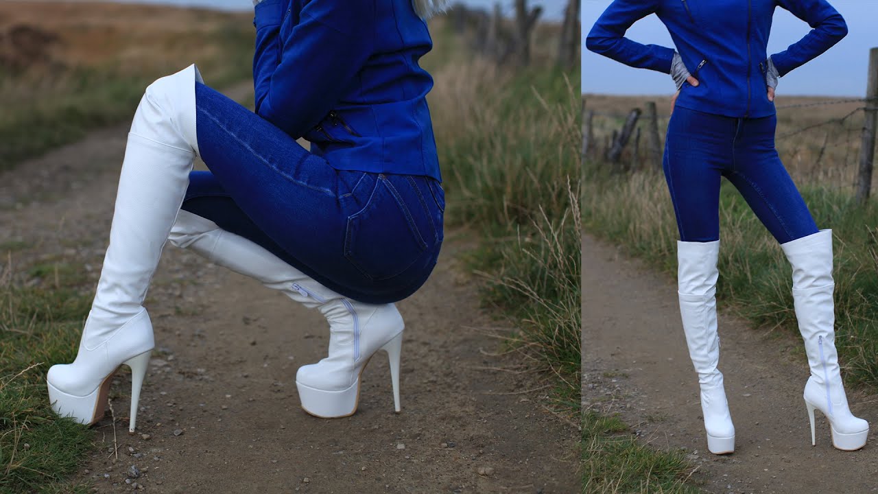 New Look Hallie High Waist Super Skinny jeans with my new white boots