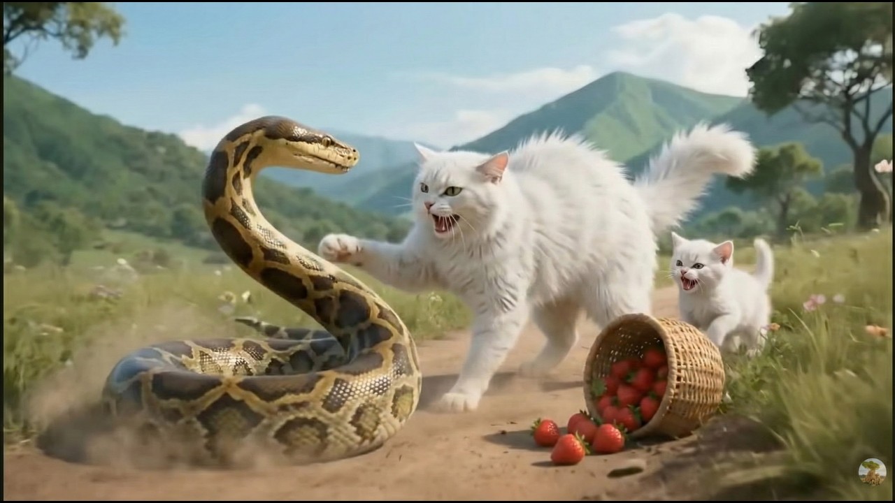 Brave Mama Cat Saves Baby Monkey from GIANT Python Attack - YouTube