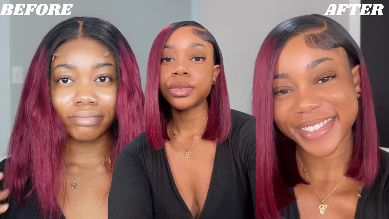 Burgundy 99J Bob+4X4 CLOSURE WIG TRANSFORMATION FT UNICE HAIR