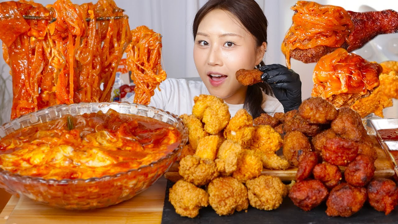 MUKBANG) 엽떡 당면볶이 & 치킨 쌓아두고 먹방🍗 엽기떡볶이 맥시칸 허니 양념 순살치킨 asmr real sound eating