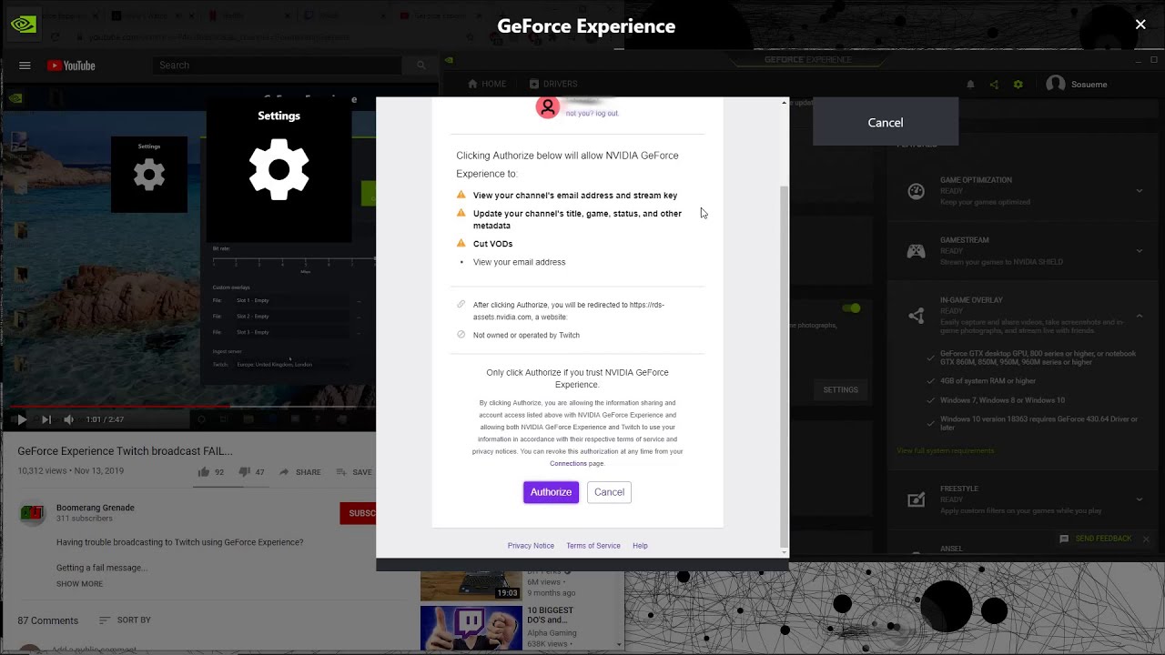 Geforce Experience Shadowplay Twitch Login Error Youtube