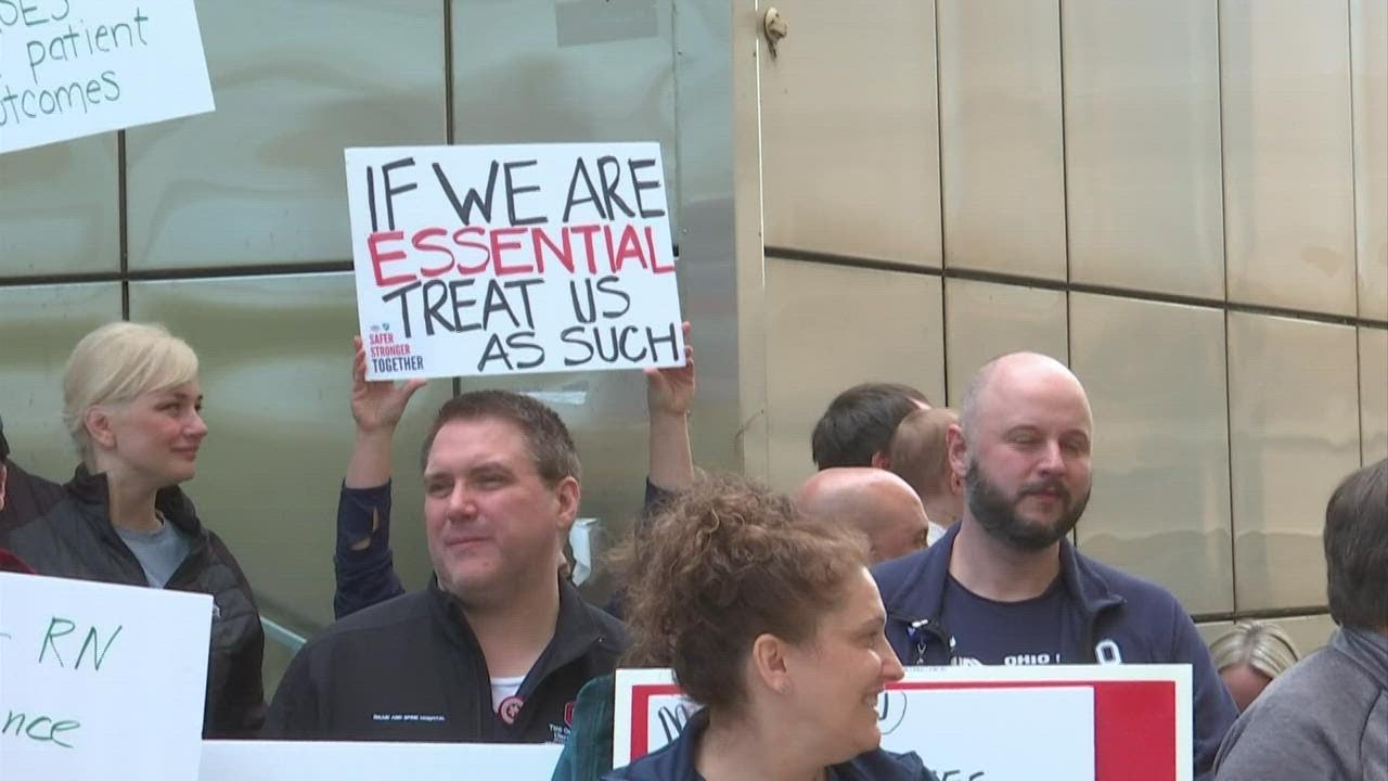 Nurses at Ohio State rally for better wages, working conditions - YouTube