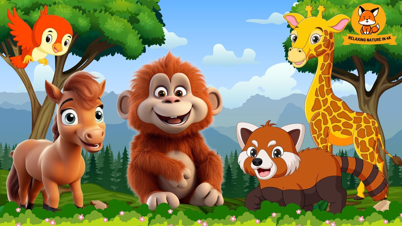 Cute Little Farm Animal Sounds - Birds, Orangutan, Horse, Red Panda, Giraffe - Animal Sounds
