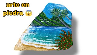 I Painted A Beach  On A Stone  With Acrylic Paints art painting arte canvas piedra love