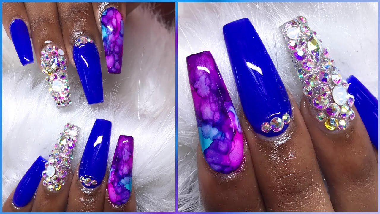 Blue and White Coffin Nail Design Ideas - wide 5