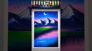 Beautiful Night Sky 🗻Mountain Landscape Drawing | Oil Pastel Art Tutorial#shorts