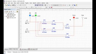 Binary Addition & Half Adder Logic Circuit MULTISIM