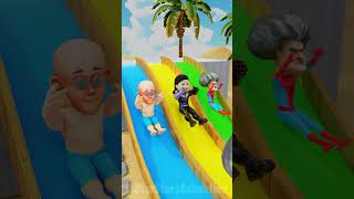 Loop Slide scooter - All Family Scary Teacher & Motu Patlu & Squid Doll! Who won #scaryteacher
